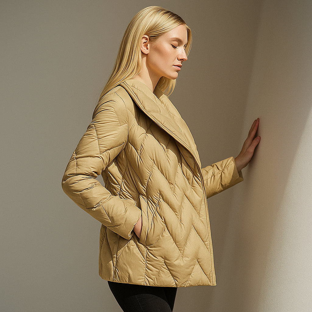 Women's Quilted Wrap Jacket with Tie Belt and Wide Lapel