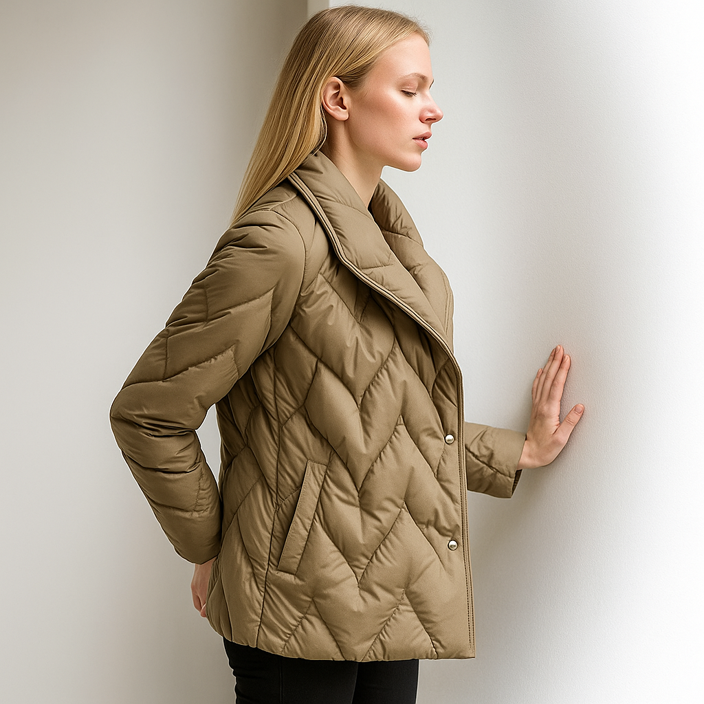 Women's Quilted Wrap Jacket with Tie Belt and Wide Lapel