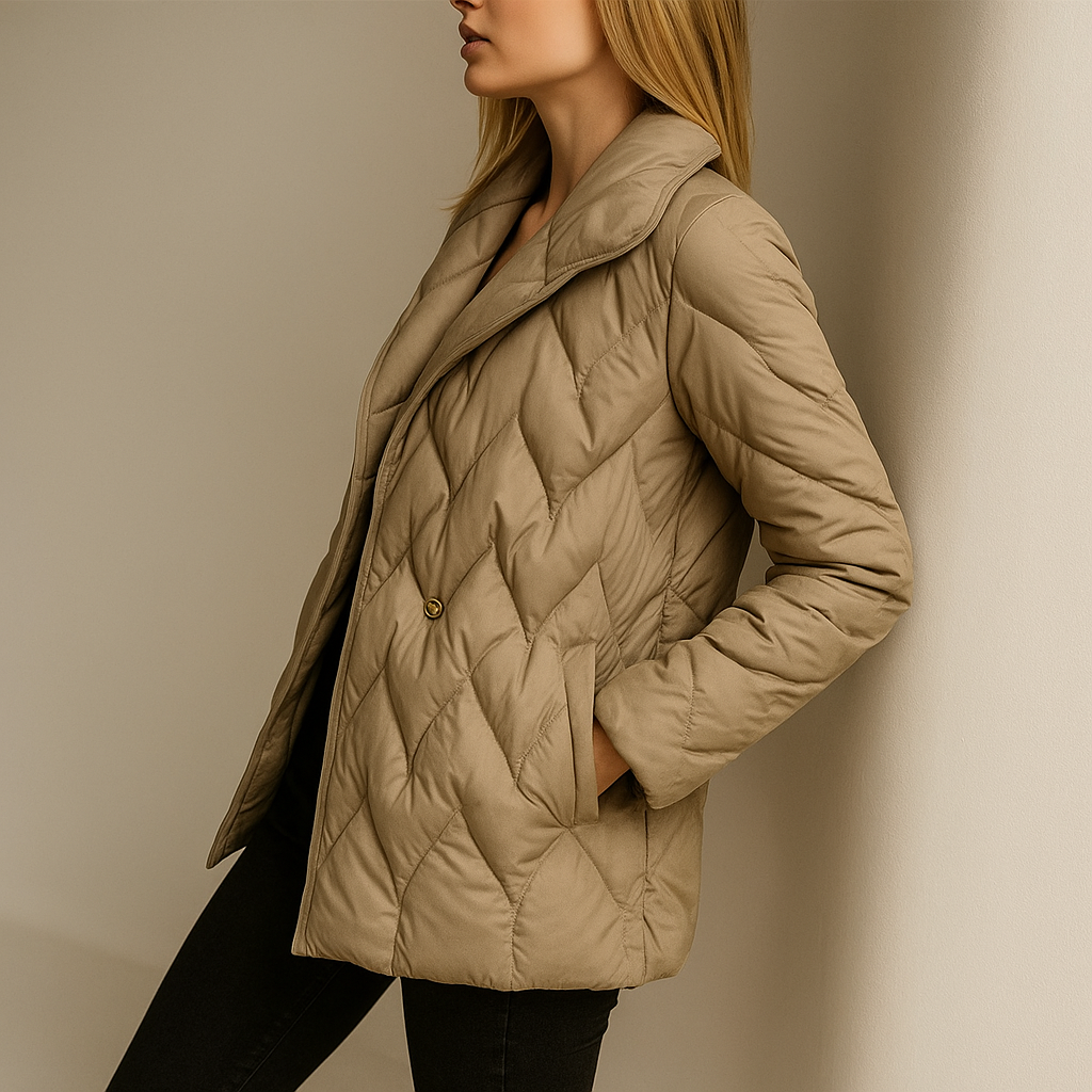 Women's Quilted Wrap Jacket with Tie Belt and Wide Lapel