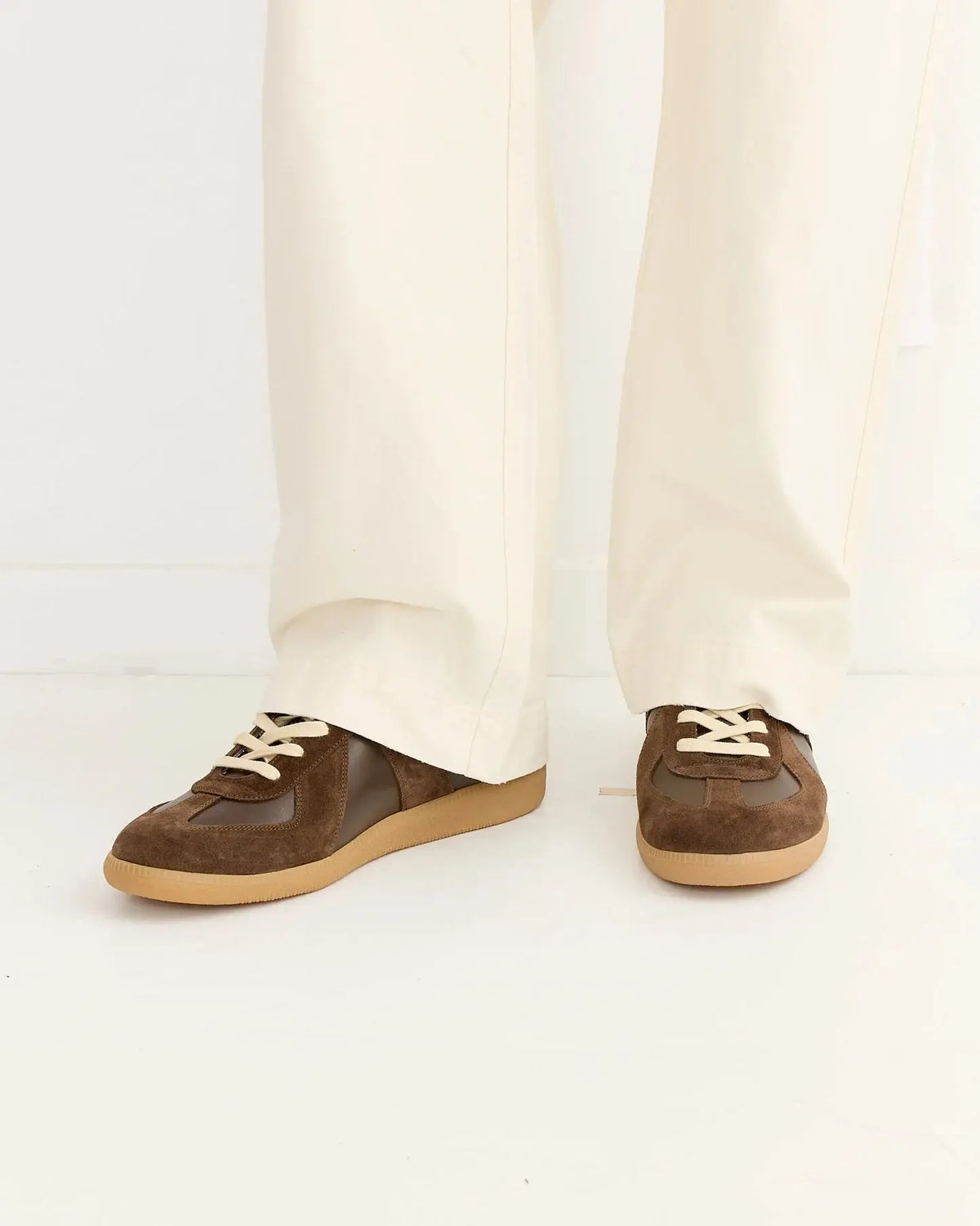Women's Dark Brown Leather and Suede Sneakers with Gum Sole