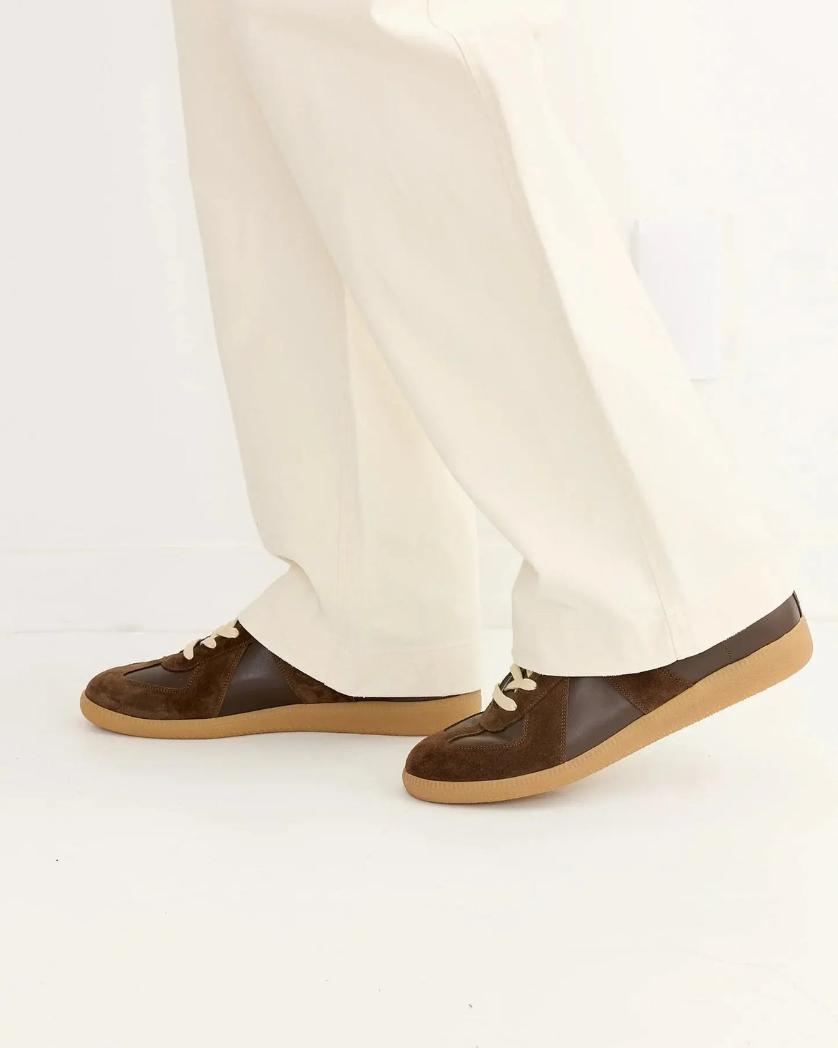 Women's Dark Brown Leather and Suede Sneakers with Gum Sole