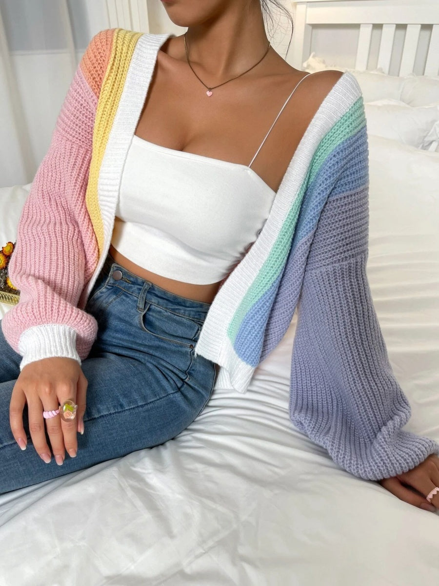 Women's Color Block Knit Cardigan Button Front