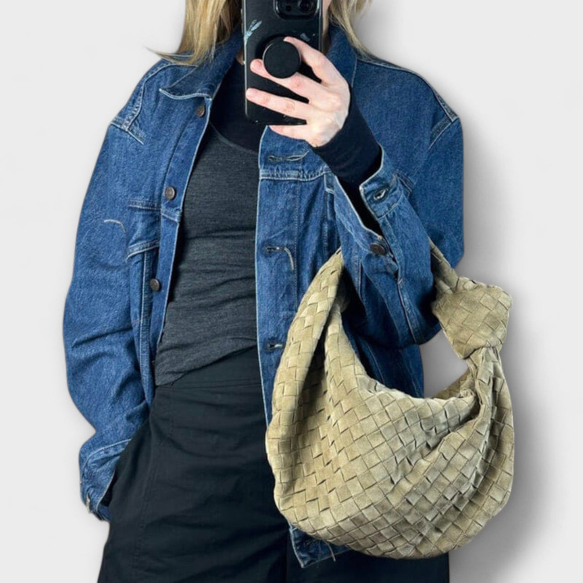 Women's Large Woven Faux Leather Knot Handle Bag