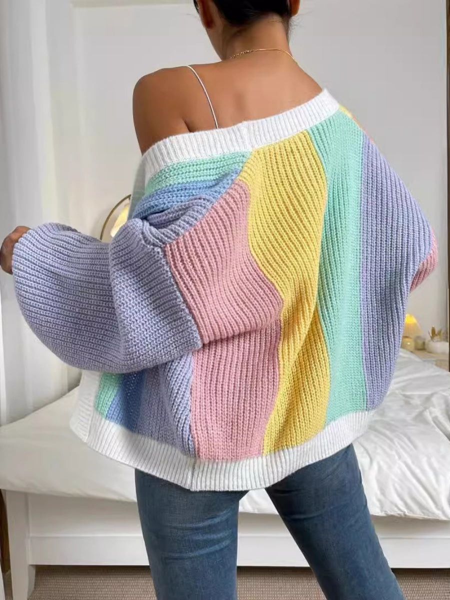 Women's Color Block Knit Cardigan Button Front