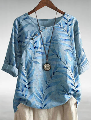 Women's Printed 3/4 Sleeve Summer Blouse Blue