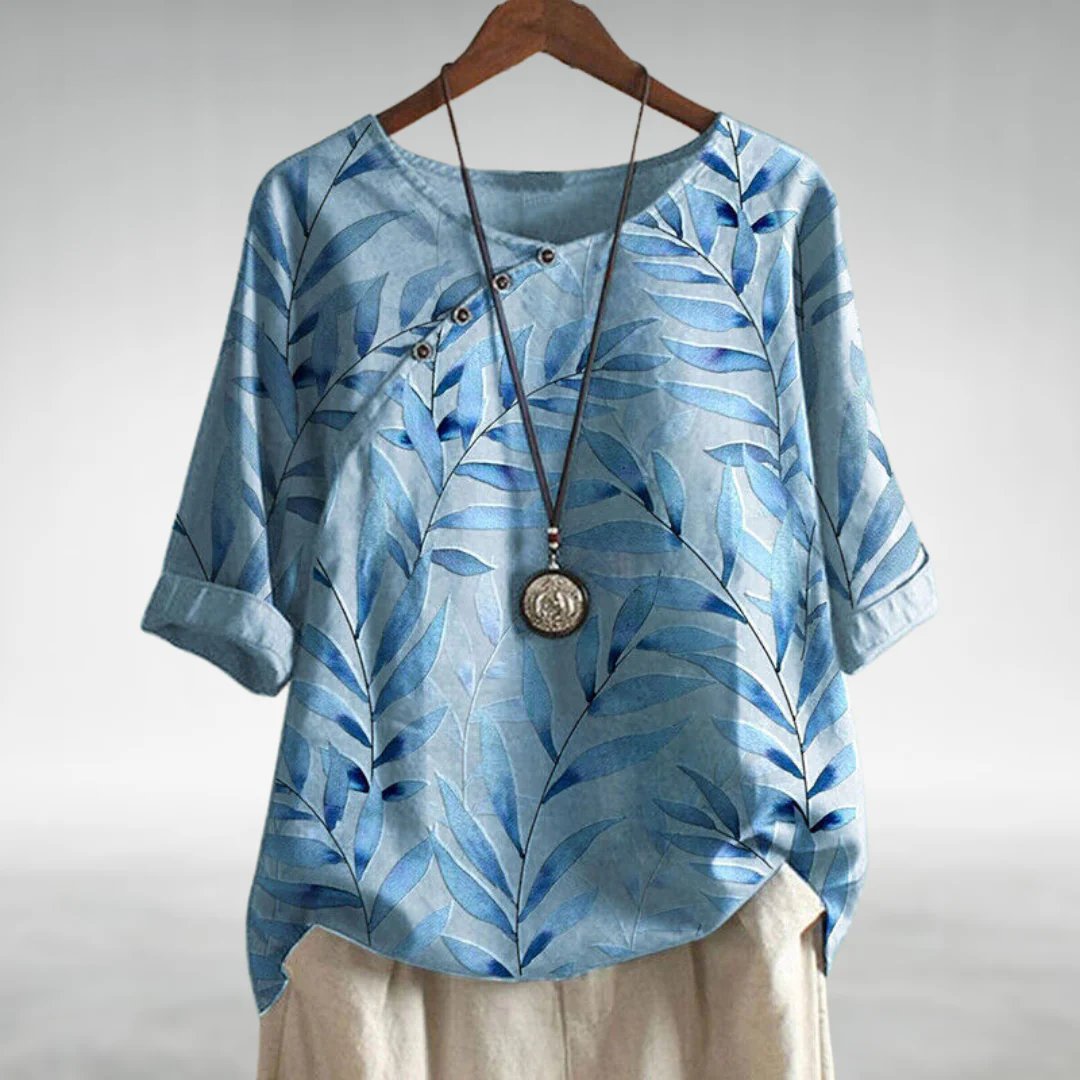 Women's Printed 3/4 Sleeve Summer Blouse Blue