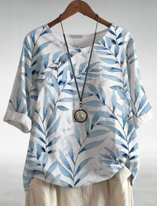 Women's Printed 3/4 Sleeve Summer Blouse White