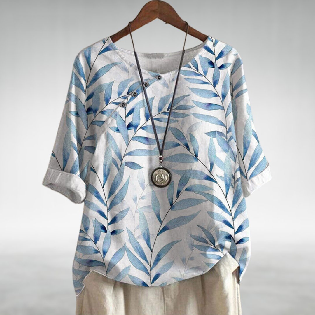 Women's Printed 3/4 Sleeve Summer Blouse White