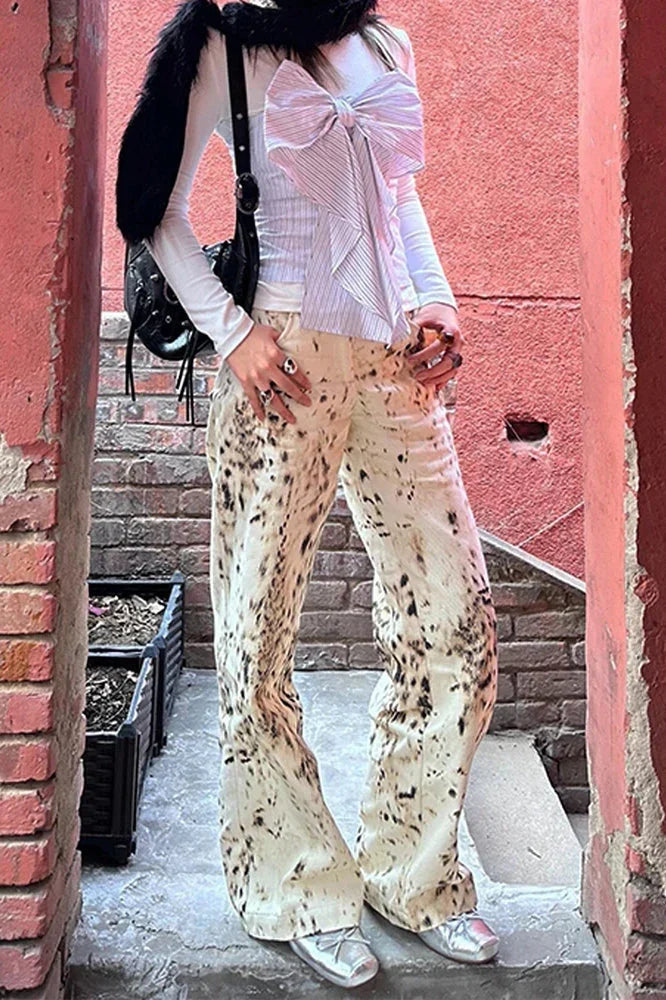 Women's Animal Print Wide Leg Pants