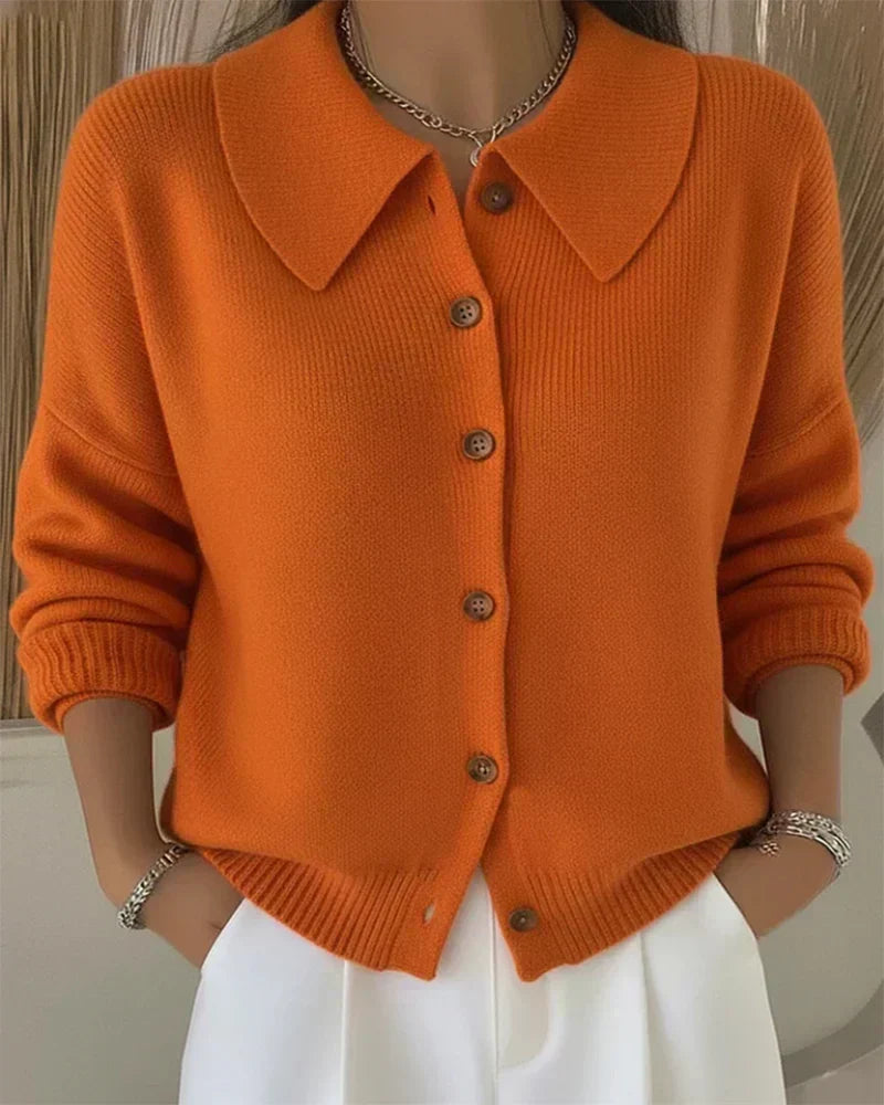 Women's Knit Cardigan With Pointed Collar And Button Front