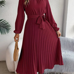Jasmine | Womens Long Sleeve Pleated Belted Dress 5