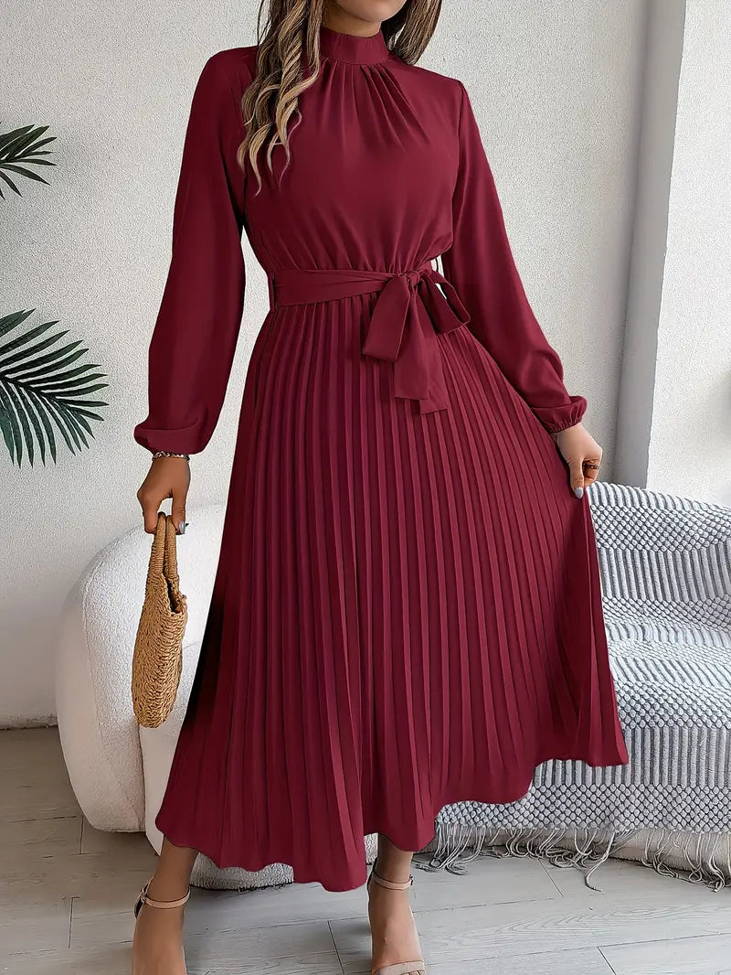 Jasmine | Womens Long Sleeve Pleated Belted Dress 5