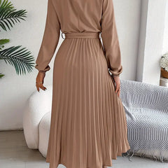 Jasmine | Womens Long Sleeve Pleated Belted Dress 10