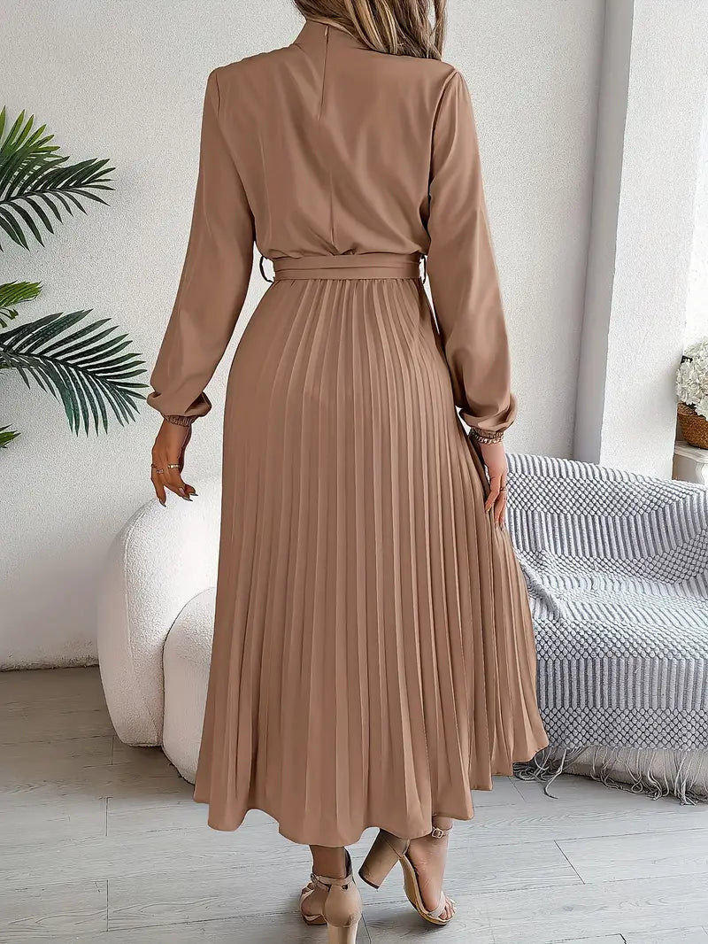 Jasmine | Womens Long Sleeve Pleated Belted Dress 10