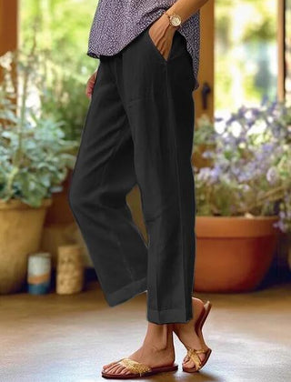 Black straight leg trousers