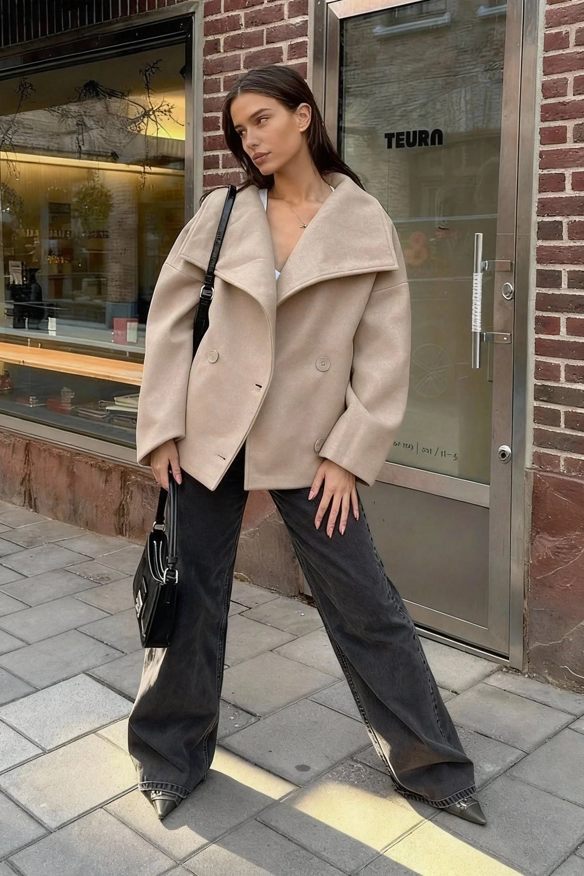 Women's Oversized Collared Double Breasted Coat