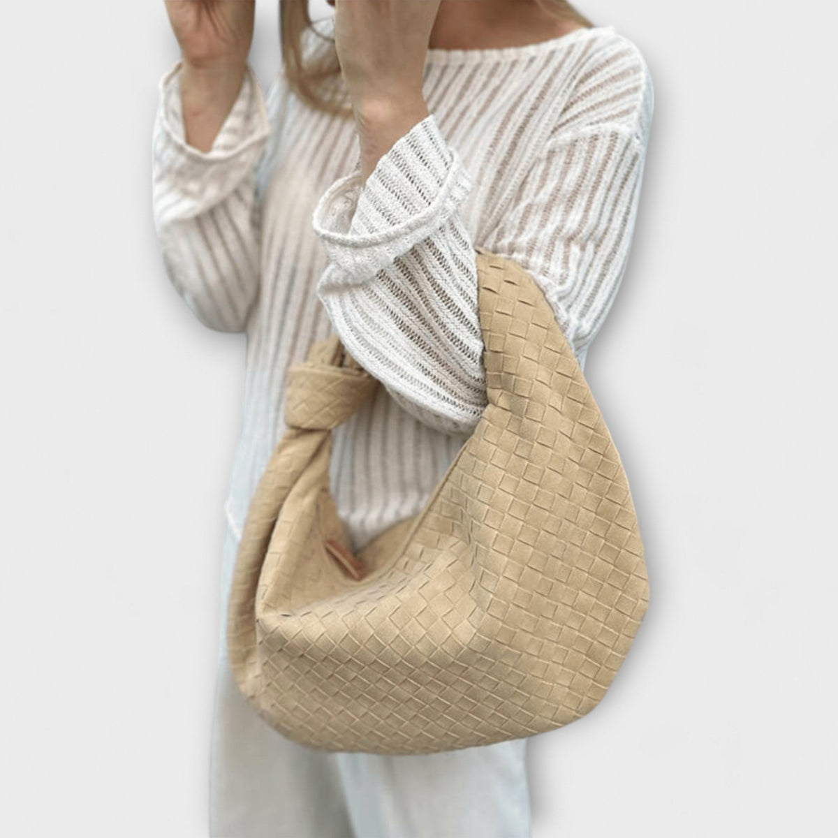 Women's Large Woven Faux Leather Knot Handle Bag