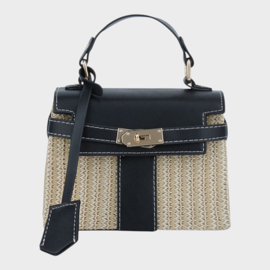 Women's Woven Canvas and Leather Top Handle Bag with Strap
