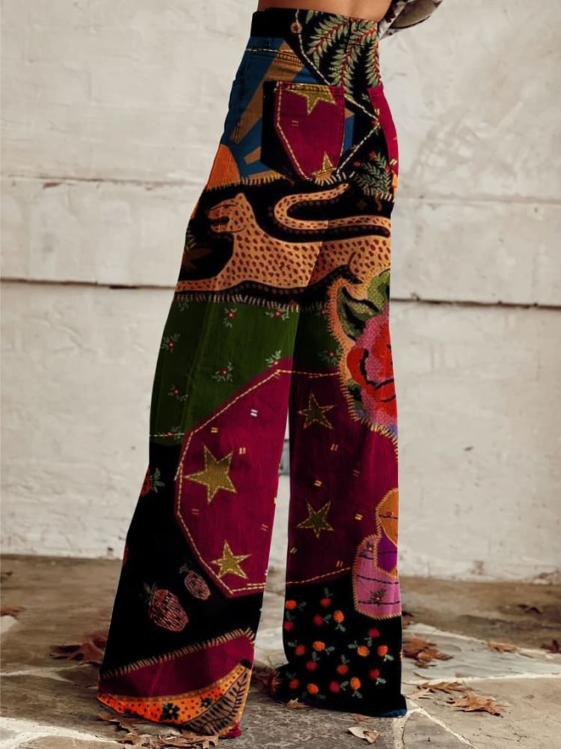 Women's Boho Wide Leg Pants With Celestial Print