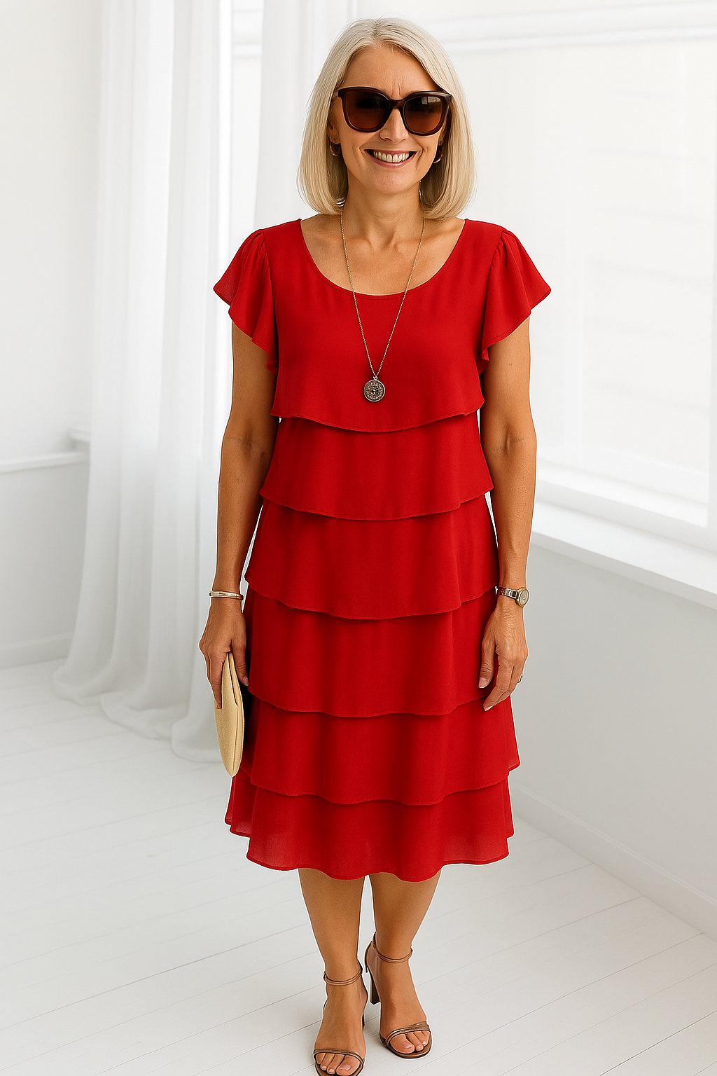 Karen | Womens Short Sleeve Layered Midi Dress 1
