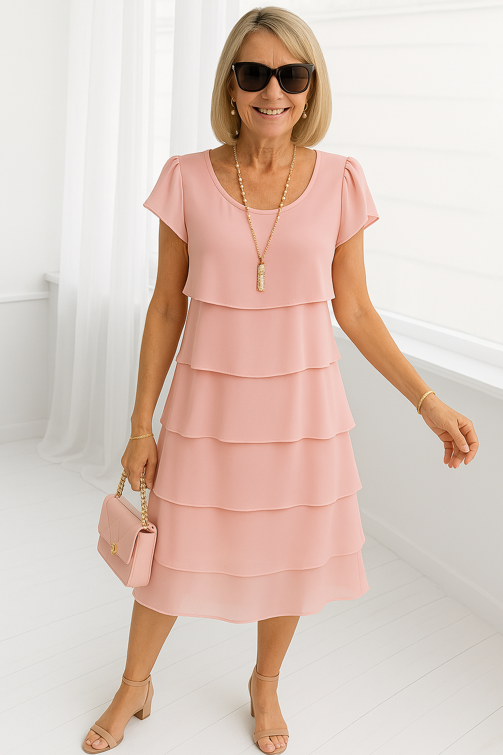 Karen | Womens Short Sleeve Layered Midi Dress 4