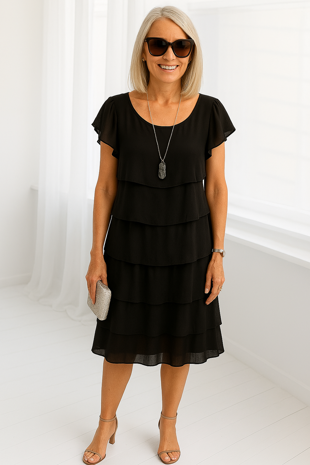 Karen | Womens Short Sleeve Layered Midi Dress 2
