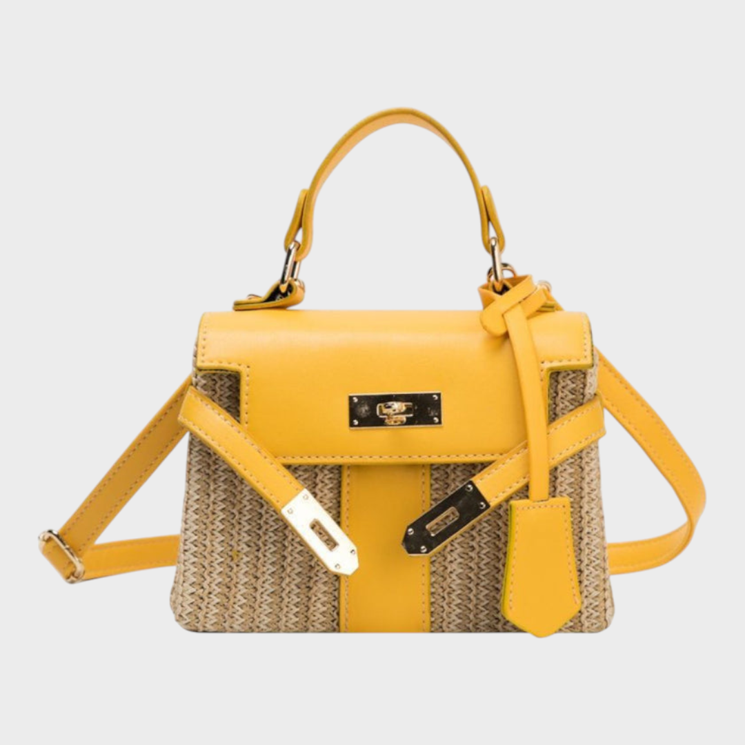 Women's Woven Canvas and Leather Top Handle Bag with Strap
