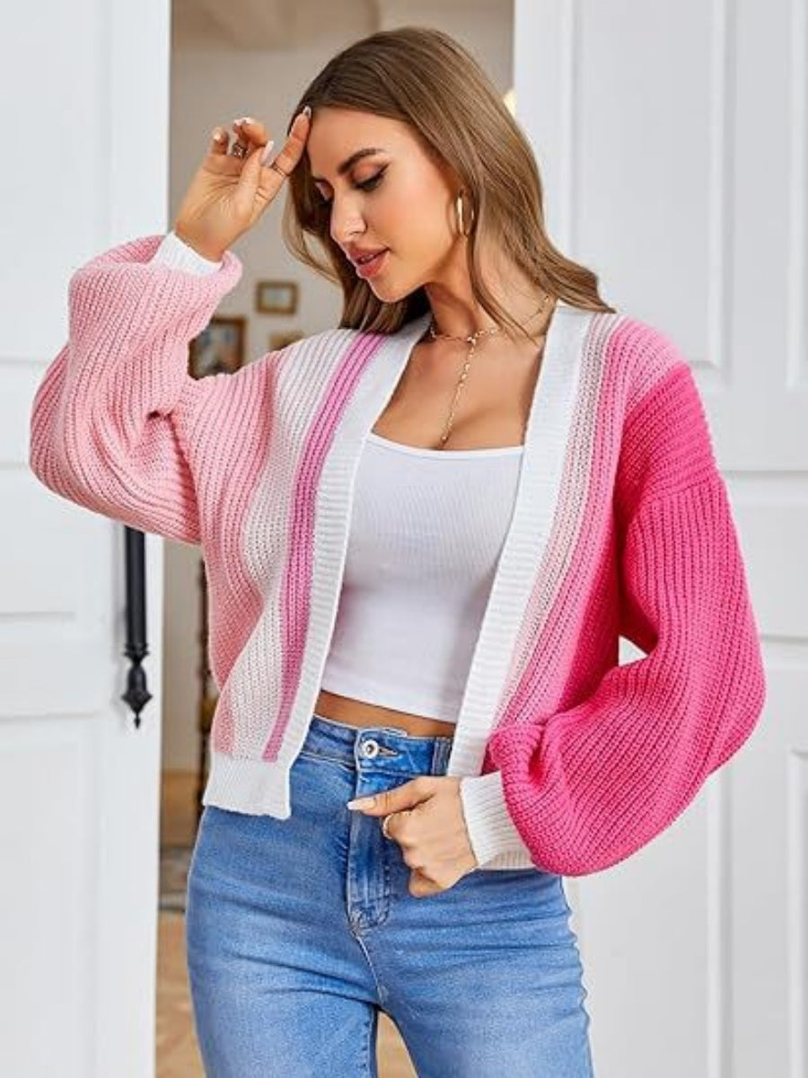 Women's Color Block Knit Cardigan Button Front