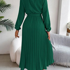 Jasmine | Womens Long Sleeve Pleated Belted Dress 4
