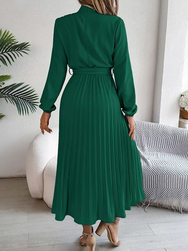 Jasmine | Womens Long Sleeve Pleated Belted Dress 4