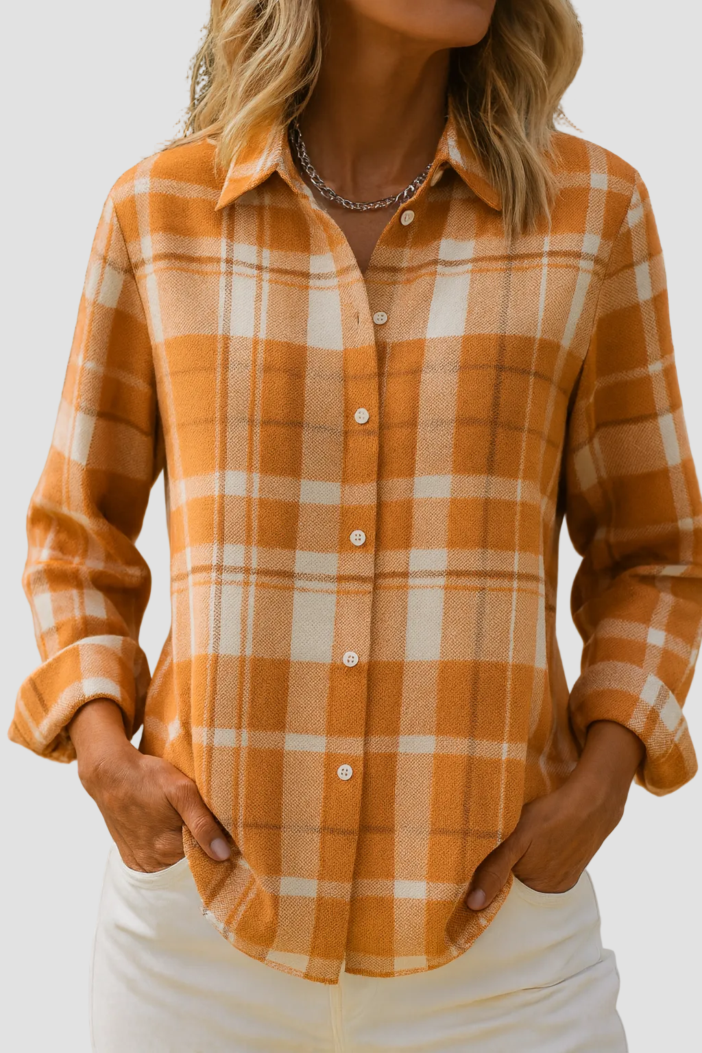 Plaid Shirt with Collared Neck and Long Sleeves