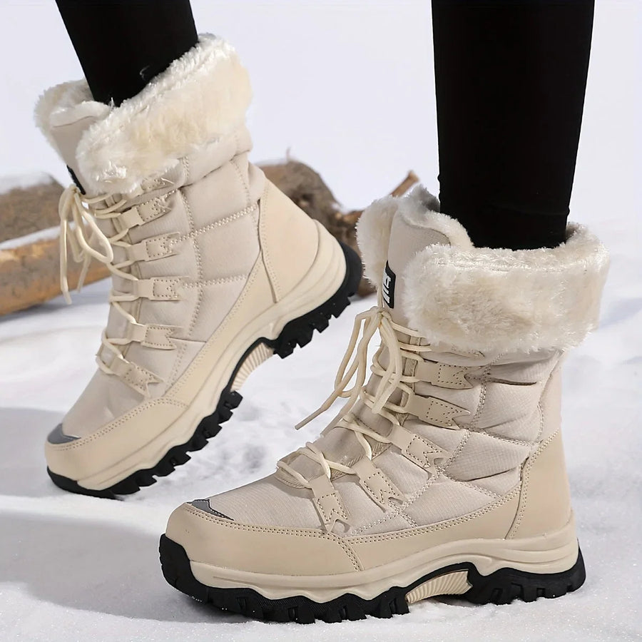 Women's Faux Fur Lined Snow Boots with Lace Up Front and Chunky Sole