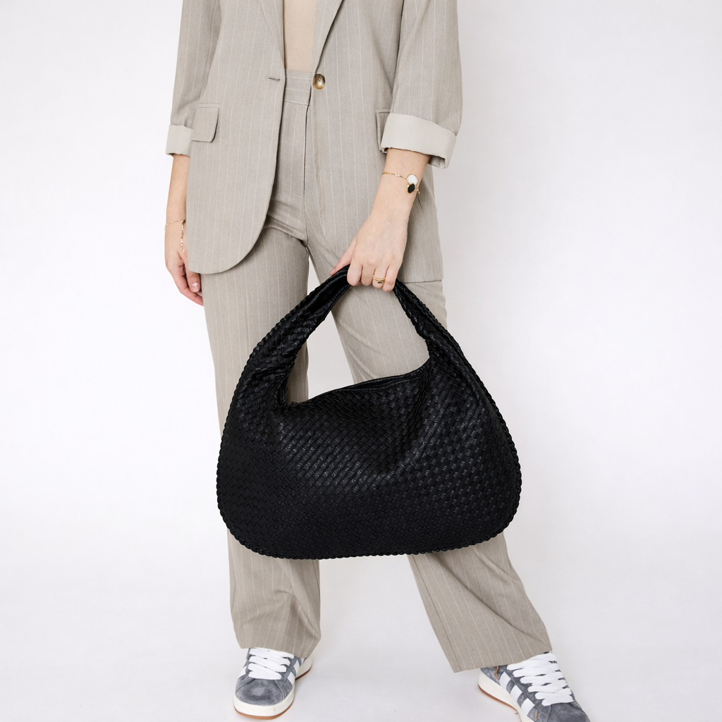 Women's Large Woven Faux Leather Hobo Shoulder Bag