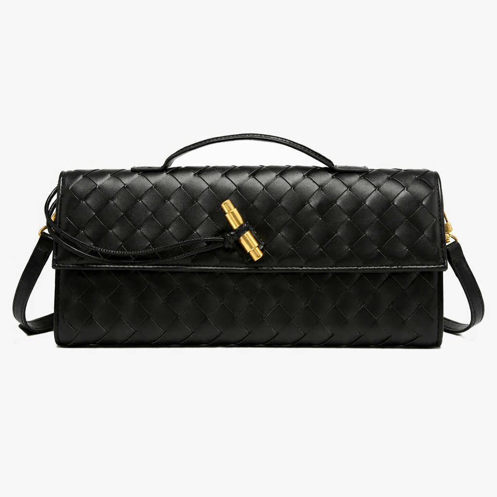 Women's Woven Leather Clutch Bag with Gold Clasp