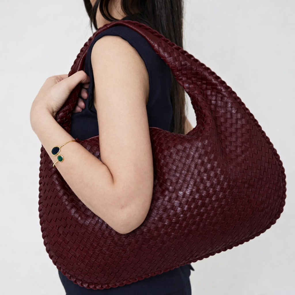 Women's Large Woven Faux Leather Hobo Shoulder Bag