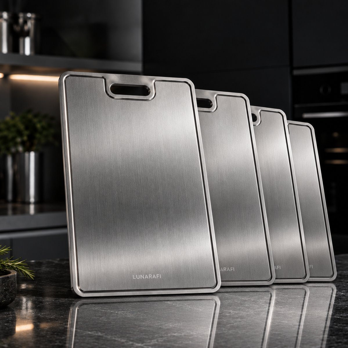 Pure Titanium Antibacterial Cutting Board Set – 4 Piece Bundle