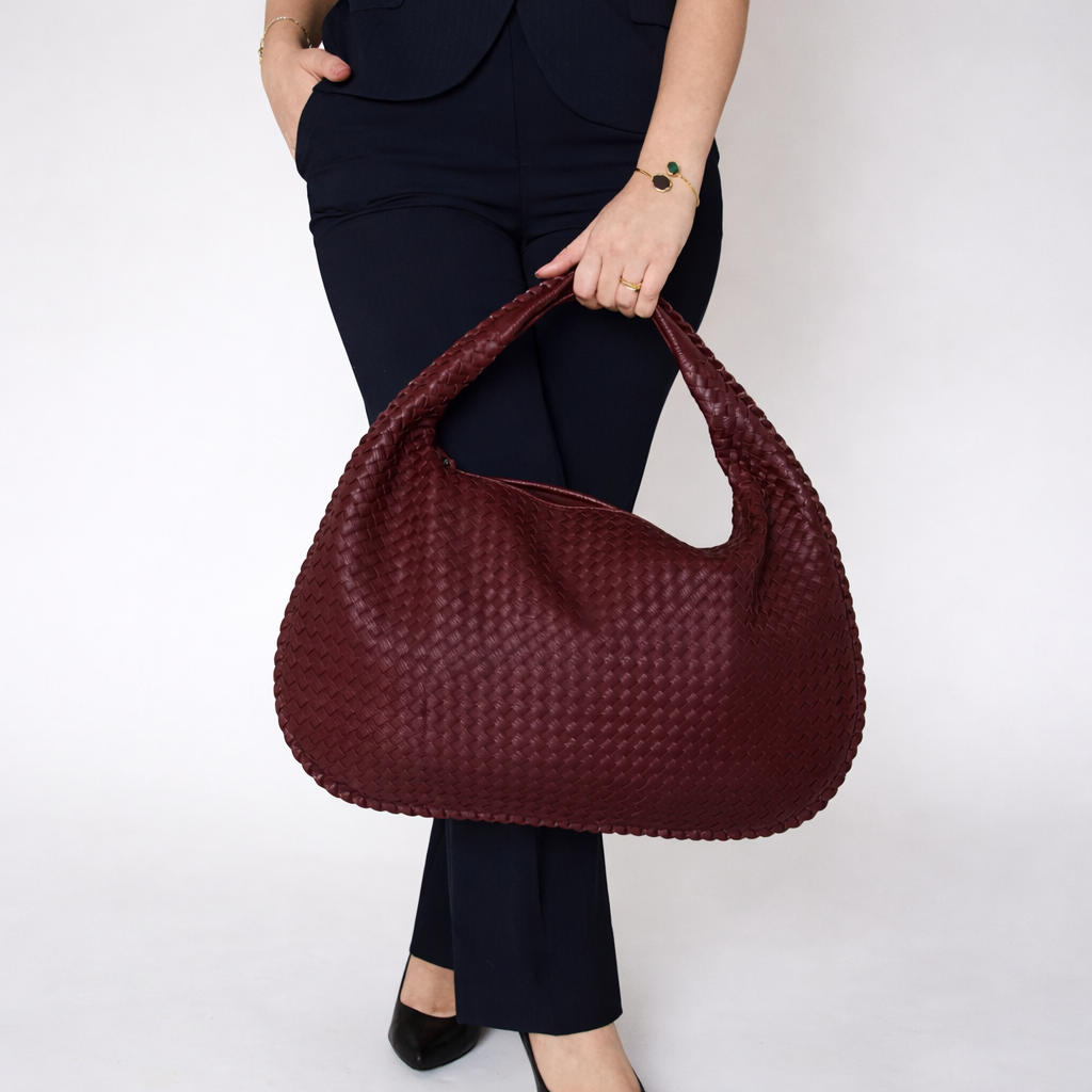 Women's Large Woven Faux Leather Hobo Shoulder Bag