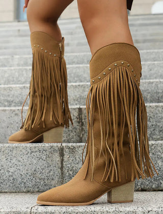 Calista | Women’s Wide Calf Western Cowboy Boots With Fringe 0