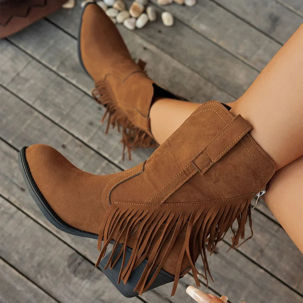 Calista | Women’s Wide Calf Western Cowboy Boots With Fringe 1