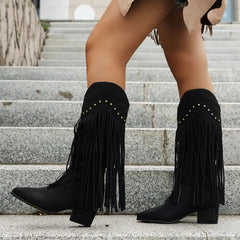 Calista | Women’s Wide Calf Western Cowboy Boots With Fringe 7