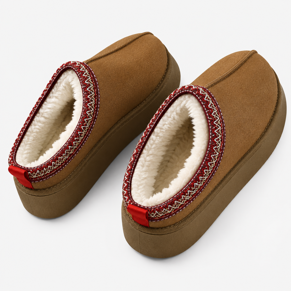 Women's Suede Slip On Winter Slippers with Faux Fur Lining and Embroidered Collar