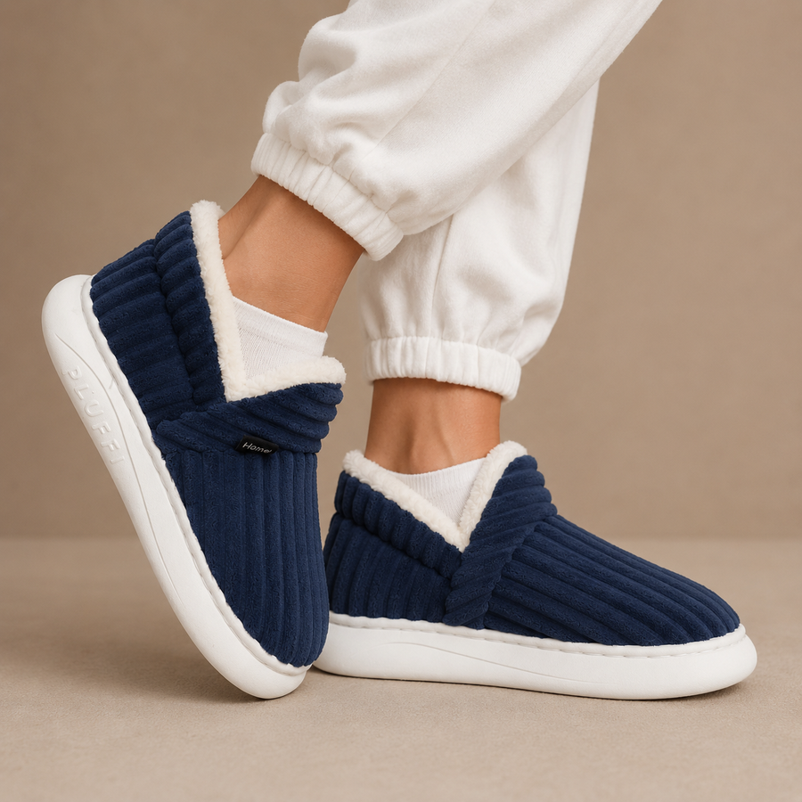 Women's Warm Fleece Lined Slip On House Slippers with Ribbed Corduroy Upper
