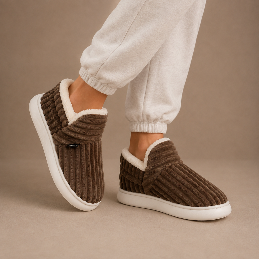 Women's Warm Fleece Lined Slip On House Slippers with Ribbed Corduroy Upper