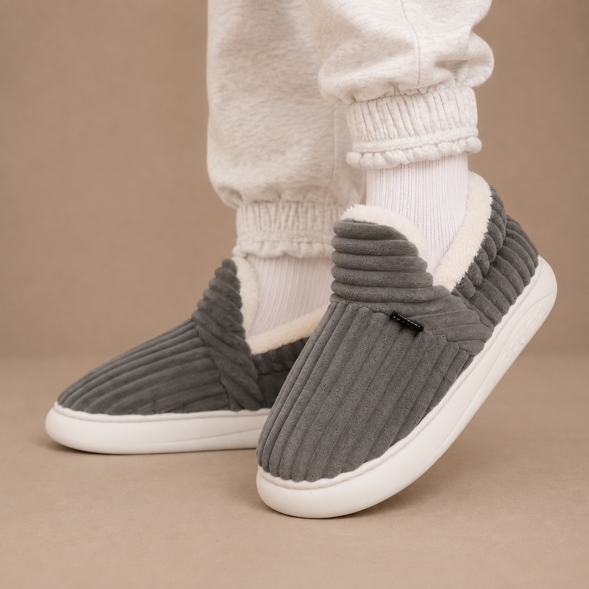 Women's Warm Fleece Lined Slip On House Slippers with Ribbed Corduroy Upper