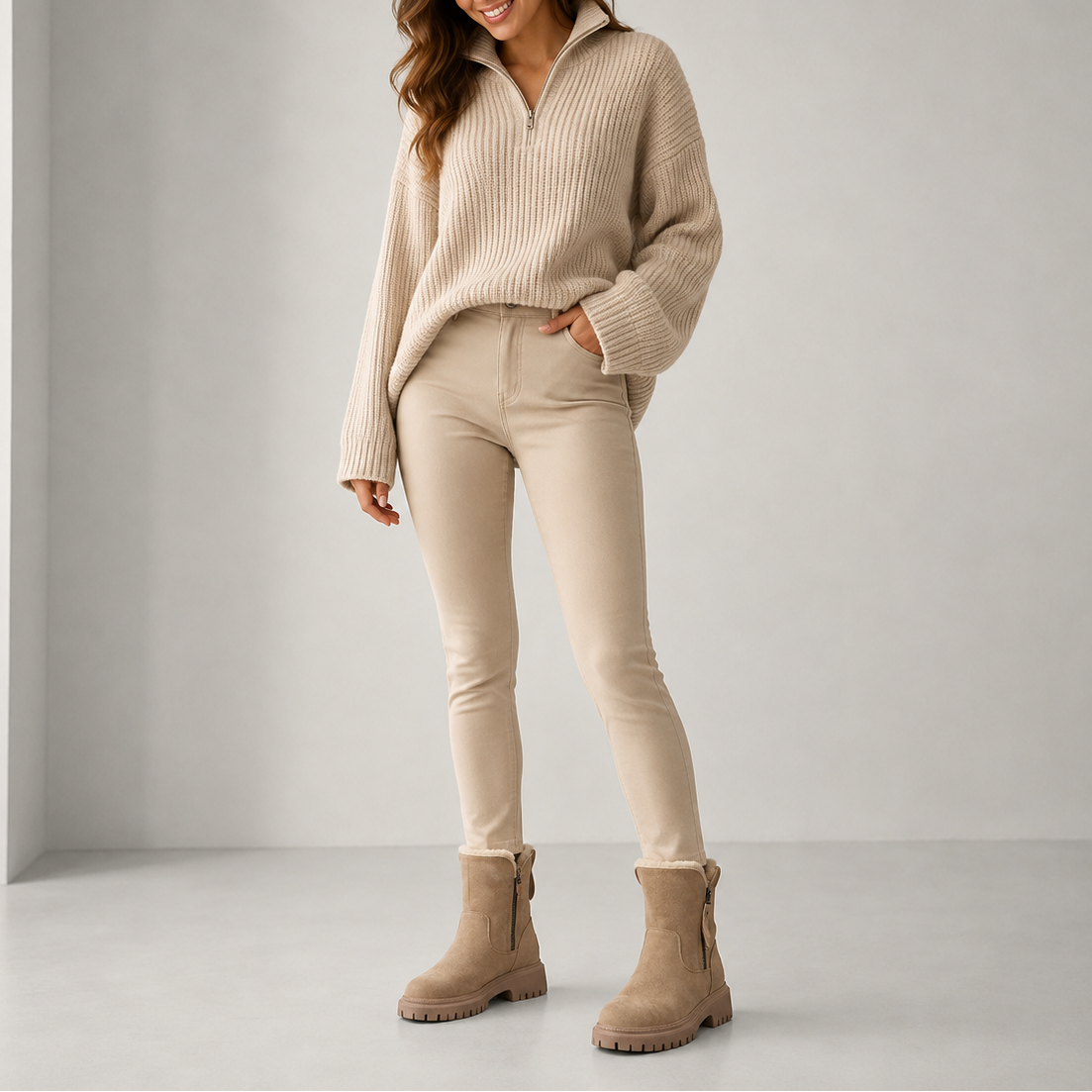Women's Suede Winter Ankle Boots with Faux Fur Lining and Side Zipper