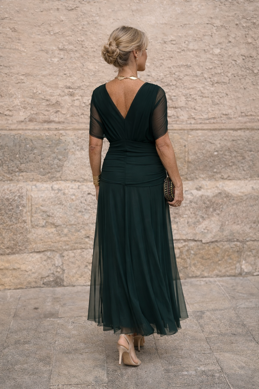 Women's Pleated V-Neck Maxi Dress | Elegant Flowing Occasion Dress