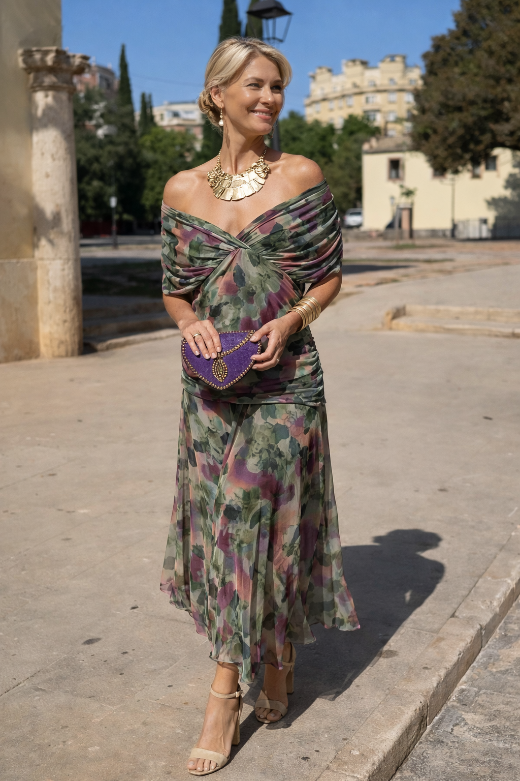 Women's Pleated V-Neck Maxi Dress | Elegant Flowing Occasion Dress