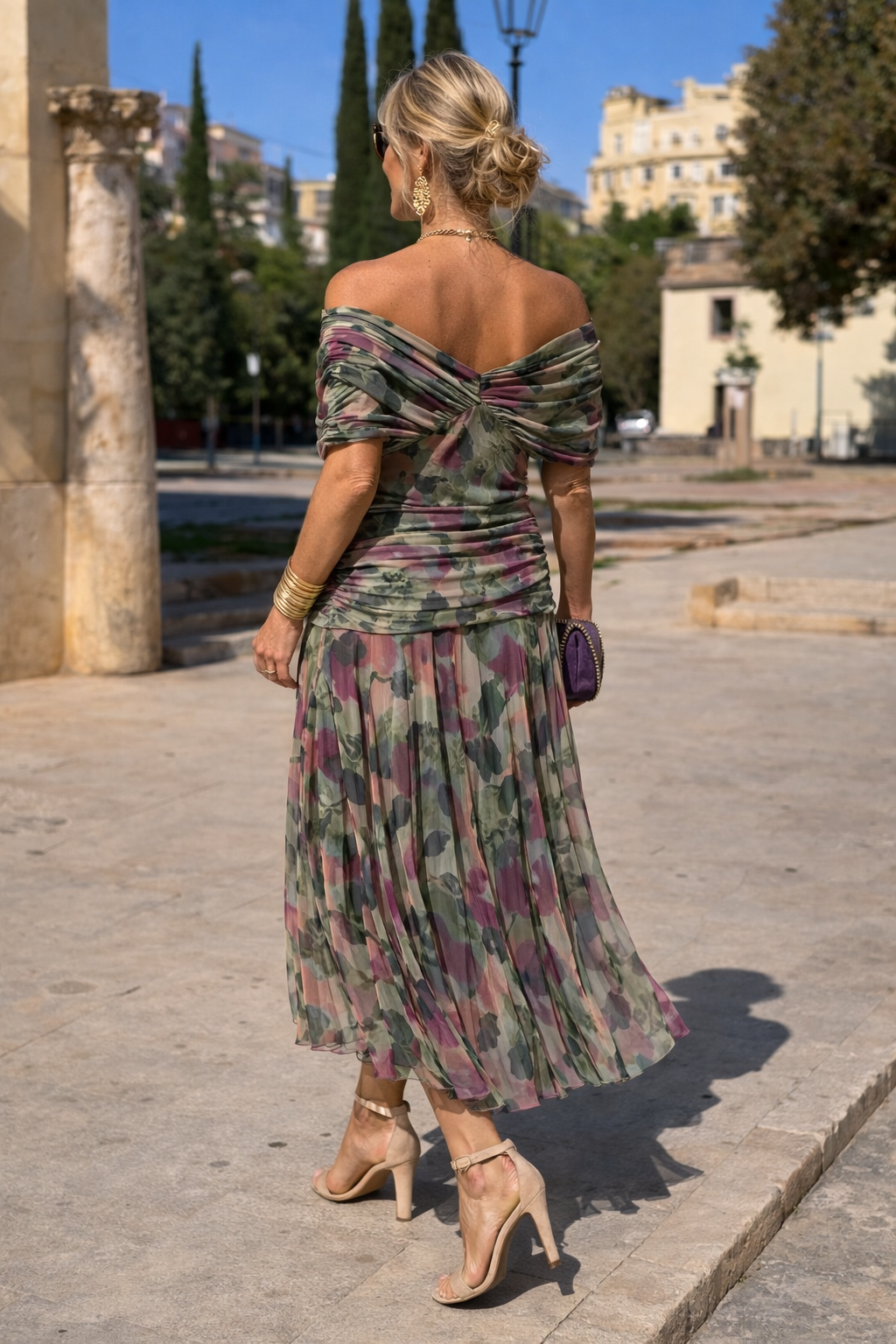 Women's Pleated V-Neck Maxi Dress | Elegant Flowing Occasion Dress
