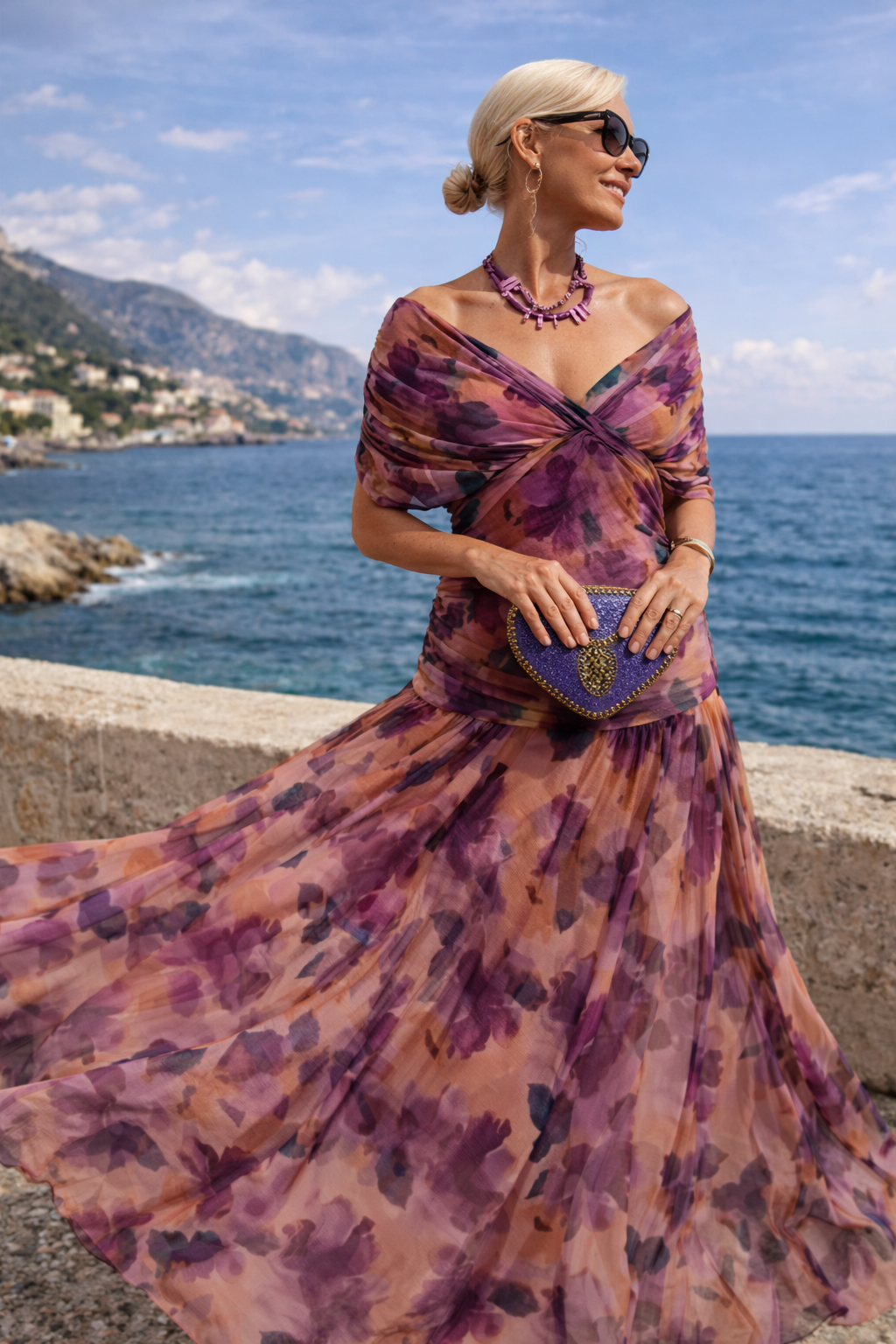 Women's Pleated V-Neck Maxi Dress