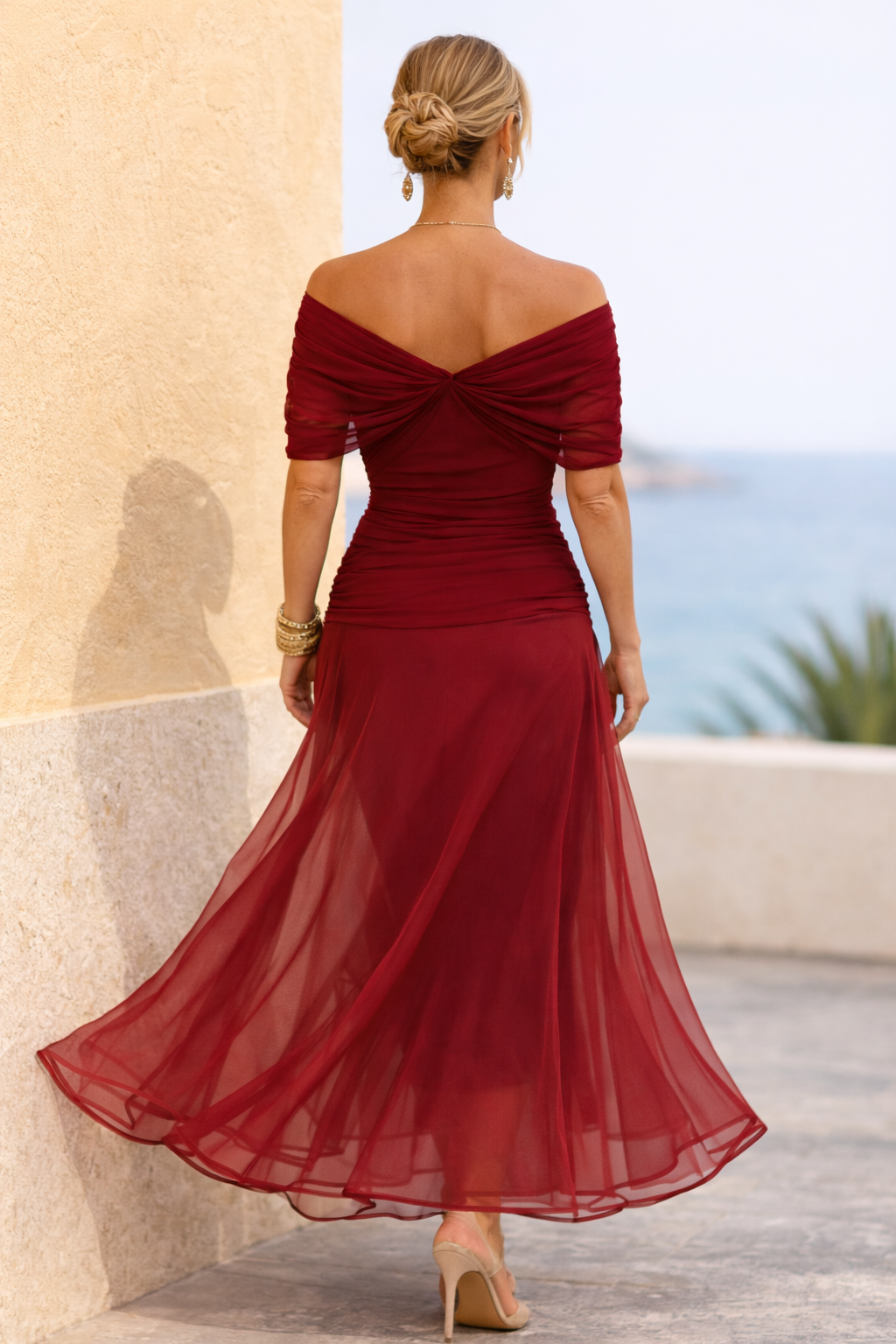 Women's Pleated V-Neck Maxi Dress | Elegant Flowing Occasion Dress